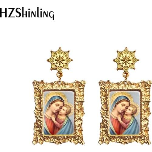 2020 Antique Dangle Earrings Mother of God Virgin Mary Retro Paintings Glass Cabochon Mandala Pendants Jewelry for Women