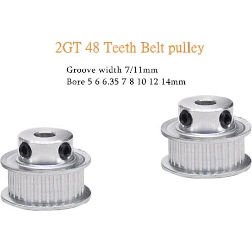 2GT48 Synchronous Gear wheel 2GT 48 Teeth Groove width 7mm / 11mm Convex Belt pulley BF Bore diameter 5mm 6 6.35 7 8 10 12 14mm