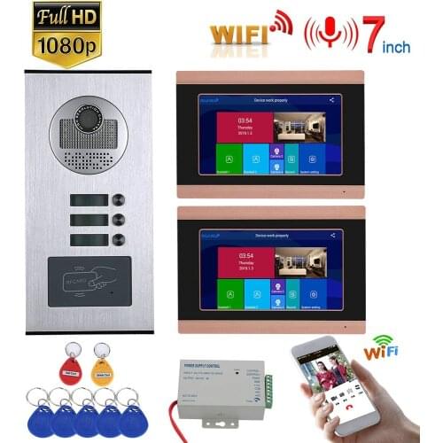 7inch Record Wired Wifi Video Intercom System 2 Apartments with RFID Door phone System IR-CUT HD 1080P Doorbell Camera Unlock
