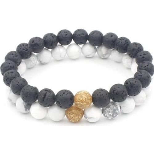 8mm hg43 Reiki Chakra black stone volcanic lava Bracelet elastic white Howlite Buddha Yoga Charm stone bead Bangles