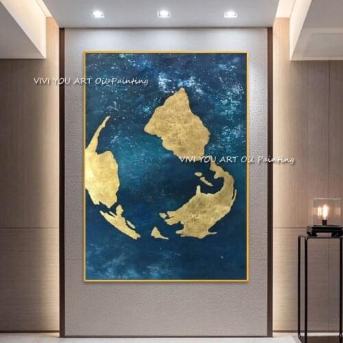 The Trend Handpainted Environment Protection Abstract Modern Thick Oil Painting On Canvas Picture Blue Golden Earth Nature View