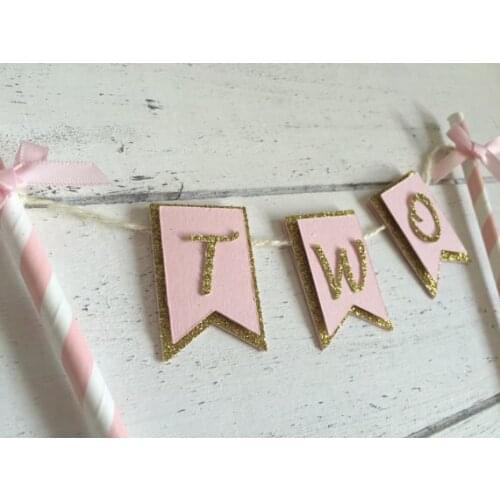 Number 2 Birthday Cake banner. Bow Cake banner. Cake Topper. Second Birthday Cake Topper. Pink and Gold Cake Topper