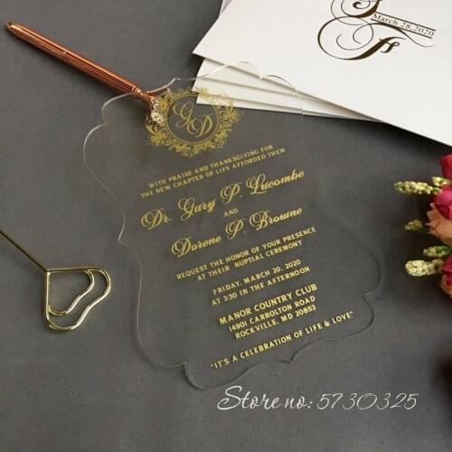 Free Ship Wedding Invitation Cards 100pcs Acrylic Card Wedding Invitaciones de Boda Personalizables Rustic Wedding Marriage Card