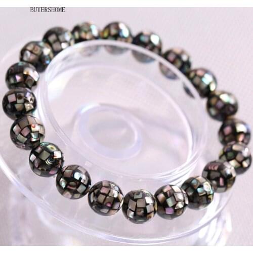 Free Shipping Women Jewelry 10MM Square Round Beads Natural Blue New Zealand Abalone Shell Bracelet 8" 1Pcs H029