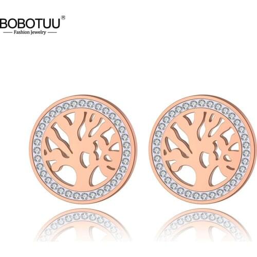 BOBOTUU Original Design Stainless Steel Flowers Tree Stud Earrings Jewelry Trendy Clay Crystal Plant Earrings For Women BE19281