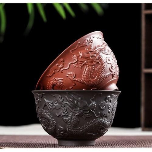 230ml Zisha Bowl Handmade Tea Set Tea Bowl Chinese Style Dragon Pattern Ceramic Clay Kettle Gift Birthday Present Decorations