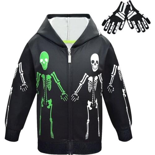 Kids Halloween Costume Boys Hoodies Coat Skull Kids for Kids Black Jacket Teenager Lpng Sleeve Outerwear Skeleton Zipper Coat