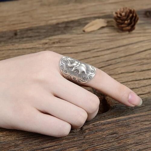 Designer original craft Thai silver elephant lace opening adjustable ring exaggerated personality mens jewelry