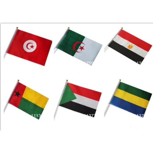 African flags Algeria Gabon Guinea-Bissau Sudan Tunisia Egypt Flags 14*21 cm Polyester Material with plastic poles