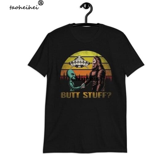 Vintage Style Butt Stuff T Shirt Alien Spaceship Meets Big Foot Sasquatch Perfect Gift for Him or Her Unisex