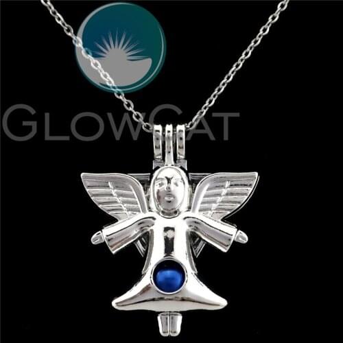 K802 Cute Angel Girl Beads Cage Perfume Essential Oil Diffuser Stone Pearl Cage Locket Necklace Pendants for Oyster