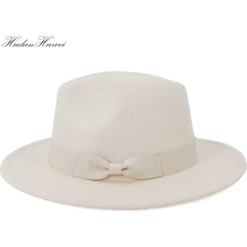 2021 New Arrivel Classic British Men Women Woolen Winter Felt Fedora Hats Fashion Jazz Panama Hat with Ribbon Belt Black White