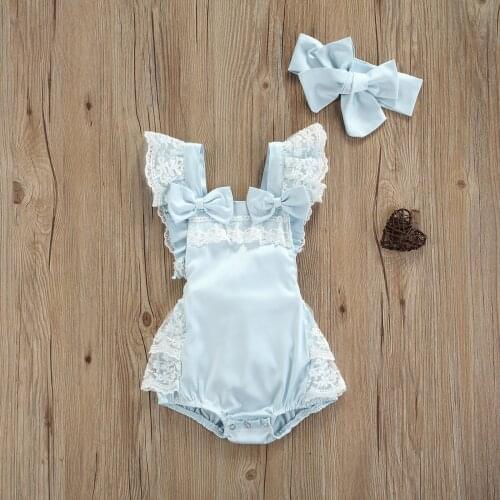 Toddler Baby Girls Romper Sleeveless Backless Jumpsuit Buttons 0-24M Princess Infant Outwear Summer Lace Silk Stain Clothes