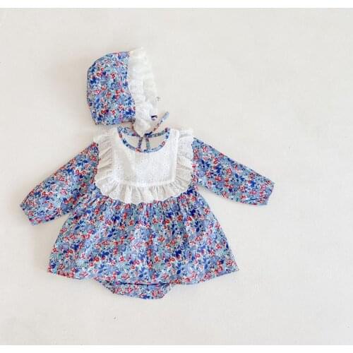 Korean Style 2020 Autumn Newborn Infants Floral Jumpsuits Long Sleeve Lace Collar Toddlers Girls Princess Bodysuits