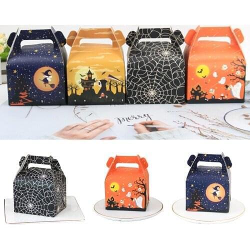 Happy Halloween Candy Box With Handle Gift Cookie Biscuits Snack Kraft Paper Packaging Bags Wedding Party Decoration Supplies