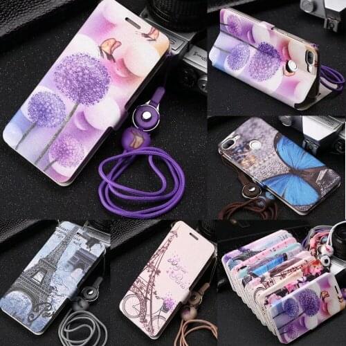 Leather Case For Huawei P Smart Case With Fingerprint Cute Painted Flip Wallet Stand Cover For Huawei honor 9 Lite Capa