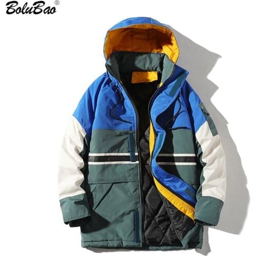 BOLUBAO Brand Mens Jackets Coat Fashion Winter Windproof Hooded Men Jacket Splice Pocket Decoration Jacket Coats Male