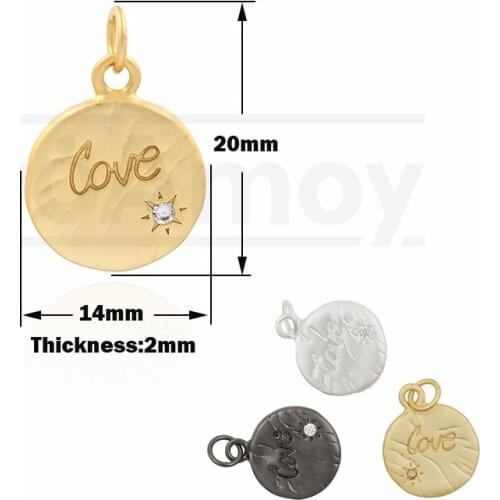 Brass Gold Plated Round Love Pendant Gift For Mother And Lover DIY Jewelry Bracelet Necklace Accessories 20x14x2MM