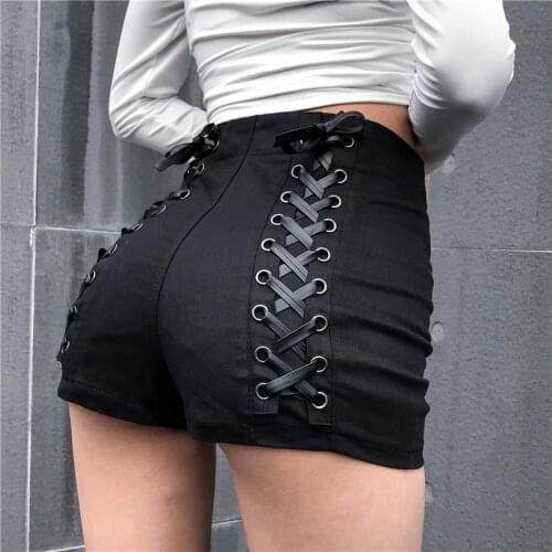 Summer new womens shorts trendy fashion lace-up womens high-waist shorts slim slimming hot pants