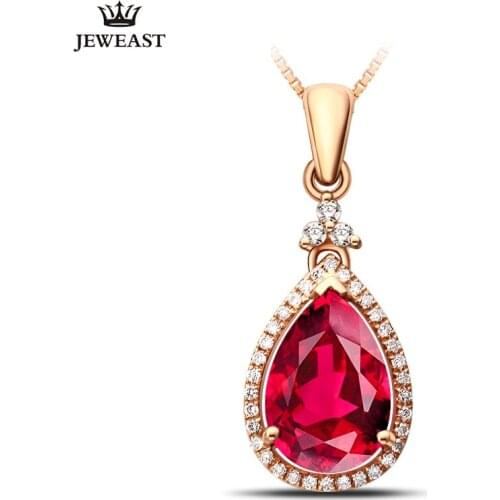 LSZB Natural Red tourmaline 18K Pure Gold Pendant Real AU 750 Solid Gold Upscale Trendy Classic Fine Jewelry Hot Sell New 2020