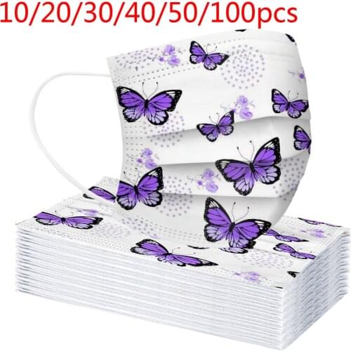 10/20/30/40/50/100pcs Childrens Disposable Masks Mascarillas Masque Butterfly Mask Non-woven Fabric 3ply Mask Halloween Cosplay