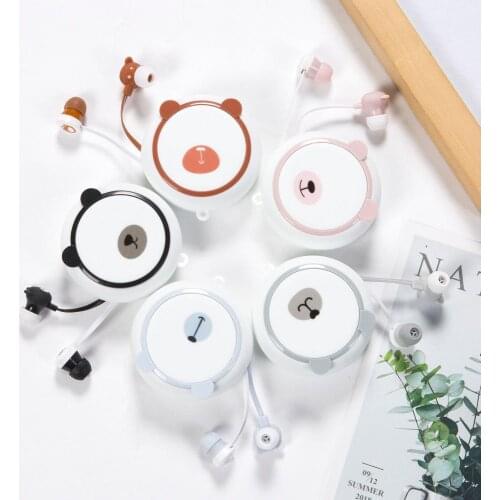 Cute Cartoon Bear 3.5mm In-ear Earbuds Lovely Wired Earphone Headset with Mic for Girl New Year Small Gift With Storage Box