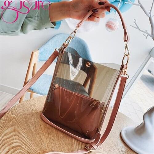 Gusure Fashion 2PCS Clear Transparent PVC Women Shoulder Bag Summer Beach Large Handbags Casual Tote Bag Ladies' Crossbody Bags