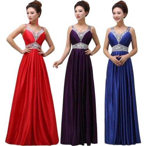 Fashion beautiful 2016 new European and American V-neck long dress purple beaded evening dress bride banquet toast clothing