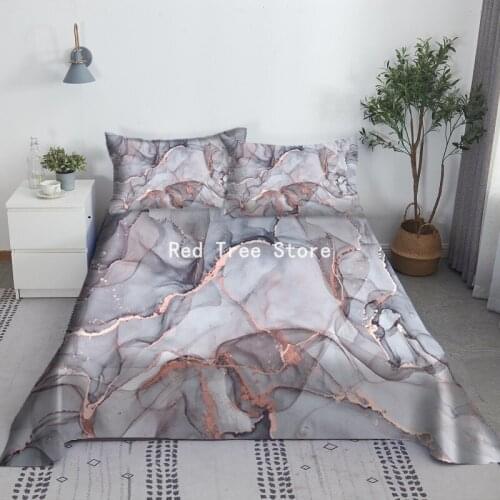 Marble Geometrical 3D Print Flat Sheet and 1/2pc Pillowcase Home Textile Decor Polyester Bedclothes Bedspread for Kids Adults