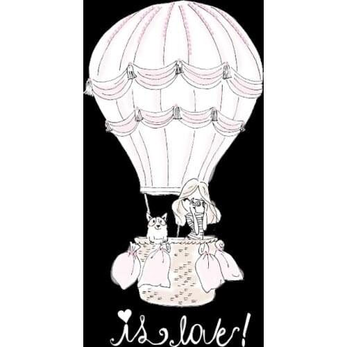 Cartoon lovely pink Hot Air Balloon Heat transfer Patches Letters Clothing Decoration Accessories Diy Ironing Applique Patch