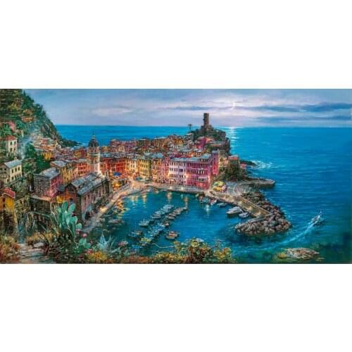 Twilight bay city Sea Scenic Arts Needlework 14CT Canvas Unprinted Handmade Embroidery Cross Stitch Kits Set DIY Home Decor