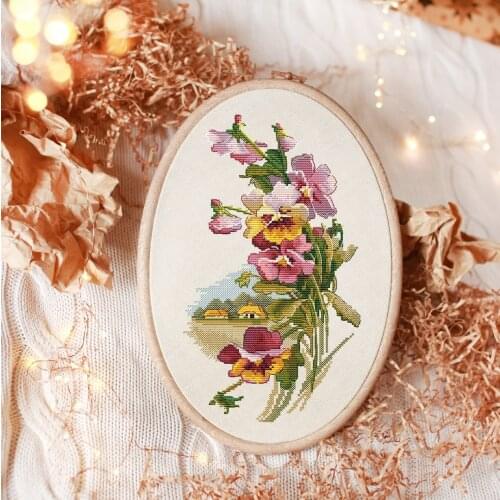 Ellipse Landscape-Pansy Cross Stitch Set Cross-stitch Kit Embroidery Needlework Craft Packages Cotton Fabric Floss
