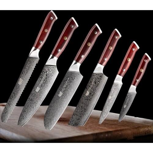 Genuine Damask Knife Set For Kitchen 67 Layer Aus10 Damascus Steel Professional Japanese Paring Knife Meat Cleaver Santoku Knife