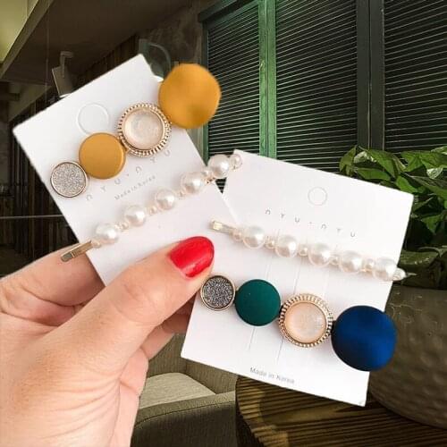 Korean Pearl Hair Clips Set Sweet Acrylic Geometric Hair Barrettes For Women Girls Fashion Smile Bead Matte Hair Pin Accessories