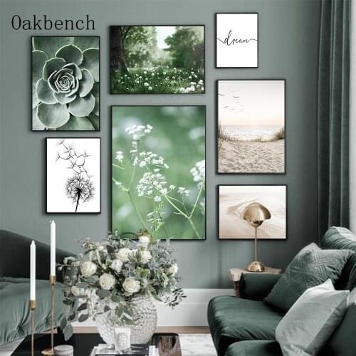 Beach Landscape Wall Painting Green Grass Canvas Print Succulent Plants Poster Nordic Posters And Prints Living Room Decor