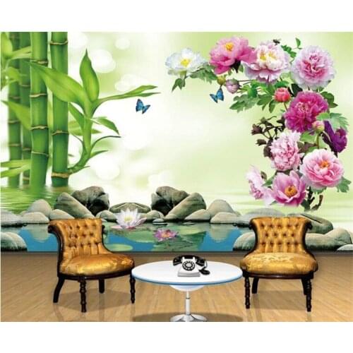 Custom wall painting wallpaper modern minimalist 3D peony stone TV background wall painting living room bedroom photo wallpaper