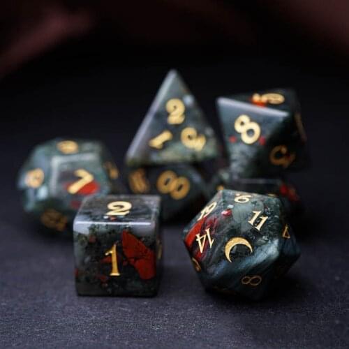 Natural Dragon Blood Stone Dice Gems Engrave Polyhedral Dice Moon D20 D12 D% D4 Carving Dice For DND RPG COC Table Games Custom