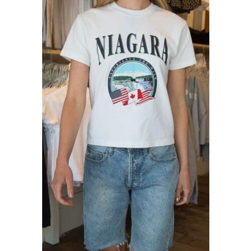 Oversize Girls Soft Cotton O Neck T-shirt 2021 Summer Fashion Ladies Office Loose Women Niagara Falls Print White T-shirt Top