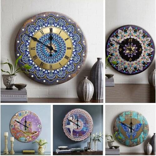 New Arrival Diy Iron Sheet Clock Diamond Painting Embroidery Mandala Flowers Butterfly Hanging Painting Wall Art Home Decoration