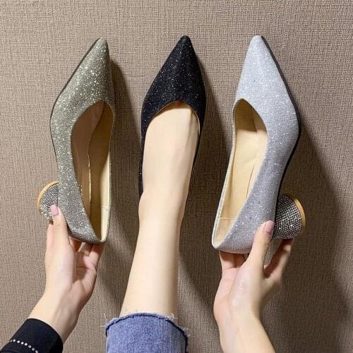 New Korean version of pointed rhinestones shiny shallow mouth single shoes fashion comfortable high heels trend sexy high heels