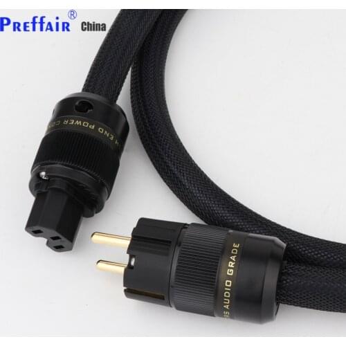 Preffair D504S Silver Plated Audiophile AC Power Cable Pure Black Power Cord Cable HIFI HI END Schuko US