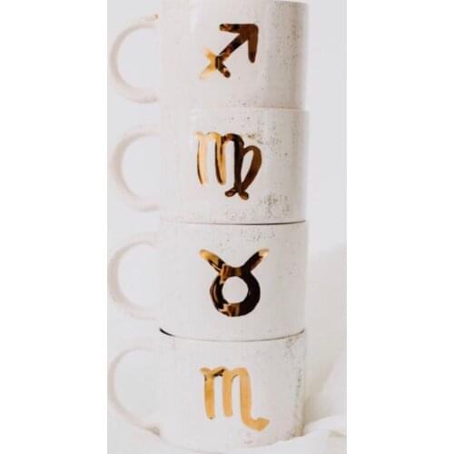 Handmade and Hand Painting Ceramic Gold Decor Zodiac Symbols Coffee Tea Office Cup Mug 250ml