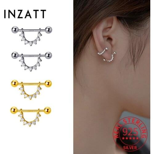INZATT Real 925 Sterling Silver Zircon U Bead Stud Earrings For Women Hiphop Fine Jewelry Minimalist Accessories Drop Shipping