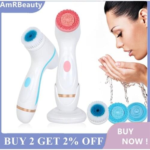 3 In 1 Electric Facial Cleansing Brush Silicone Rotating Face Brush Deep Cleaning Skin Exfoliation Waterproof Facial Massager