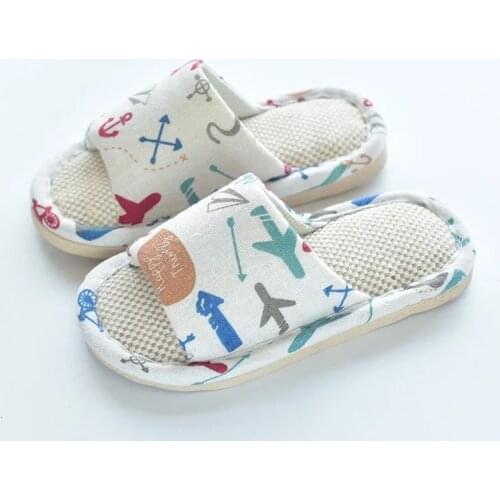 Kocotree Girls Slippers Summer Flip Flop Childrens Sandals Cartoon Aircraft Boys Home Slippers kids Breathable flax slippers