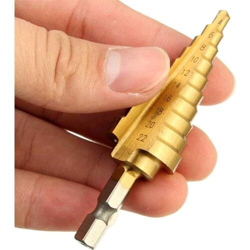 4-22MM HSS Hex Titanium Coated Step Cone Drill Bit Power Tool for Woodworking Hole Cutter