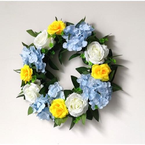 Rose and Hydrangea Wreaths Spring Summer Flower Wreaths Artificial Wreaths Garland Wall Hanging Wedding Party Decoration