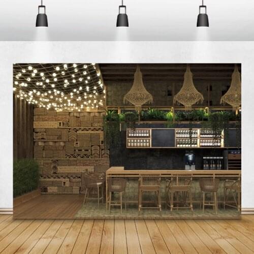 Wine Bar Photo Backdrop Light Chairs Woden Floor Beers Plants Interior Room Decro Portrait Photophone Photography Backgrounds