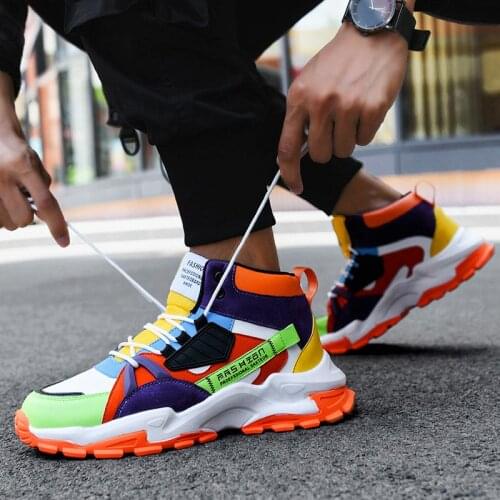 Large Size High Top Non Slip High Sneakers Men Sport Shoes for Man Running Shoes Men Sports Tennis for Men Orange White GMB-1450
