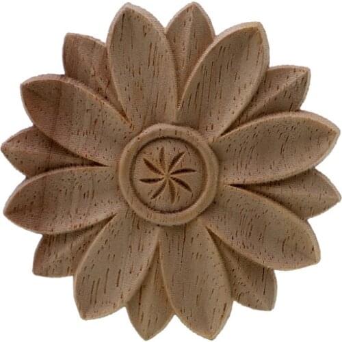 VZLX Round Wood Carved Applique Frame Onlay Cabinet Furniture Decoration Accessories Cabinet Door Vintage Home Decor Crafts